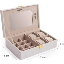 Emdeco Bej Kadife Mücevher Organizer Takı Kutusu Düzenleyici | Aynalı, Bölmeli, Şık Takı Saklama Kutusu, Kadife Kaplama 25×16×7 cm