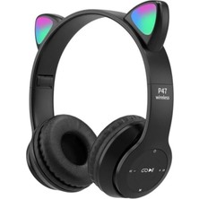 MiraLive Bluetooth 5.0 Kablosuz Işıklı Kedi Kulaklık Kulak Üstü Kulaklık (Siyah)