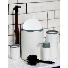 Emdeco Mta High-Tech Akrilik 5 Parça Modern Banyo Seti, Beyaz-Mat Gümüş, Çöp Kovası/tuvalet Fırçası/tuvalet Fırça Kabı/sıvı Sabunluk/diş Fırçalık