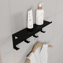 Emdeco Siyah Metal Duvar Rafı ve Askılık - Çok Amaçlı Askı Aparatatı - Banyo, Mutfak, Giyinme Odası, Kiler ve Oda Kapı Arkaları Için Uygun