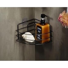 Emdeco Ömür Boyu Paslanmaz Yapışkanlı Banyo Köşeliği Düzenleyici Şampuanlık Duş Rafı Siyah Tk-01
