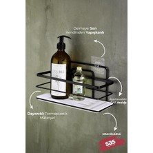 Emdeco Yapışkanlı Ömür Boyu Paslanmaz Ayarlanabilir Raf Banyo Düzenleyici Şampuanlık Beyaz Siyah Lş-01 Sb