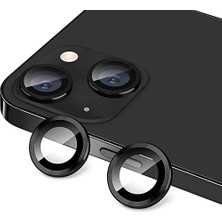 Emdeco Iphone 14-14 Plus ile Uyumlu Alüminyum Alaşım Çerçeveli Tempered Glass Kamera Lens Koruyucu Kırılmaz Cam (Siyah)