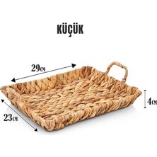 MiraLive El Yapımı Su Sümbülü Hasır Kulplu Dekoratif Tepsi Küçük Boy (29CM*23CM*4CM)