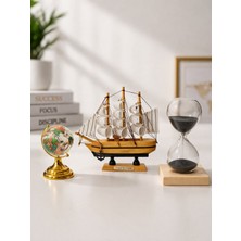 Home Dekor Hediye Nostaljik Ofisinize dekoratif 3lü Ofis Set kum Saati Ahşap yelkenli Gemi cam Dünya Küresi Hediye Set