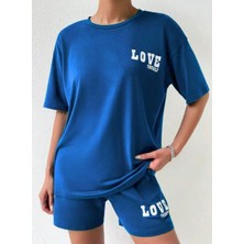 Punix Büyük Beden Özel Seri Love Baskılı %100 Pamuk Modern Battal Kadın T-Shirt  Şort Takımı