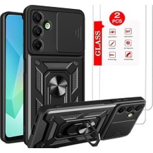 Emdeco Galaxy A16 Uyumlu Kılıf – 2 Adet Ekran Koruyucu Dahil, Siyah | Tank Düzey Koruma | Mıknatıslı Stand | Kamera Lens Koruması | Araç Içi Mıknatıslı Tutucu ile Uyumlu