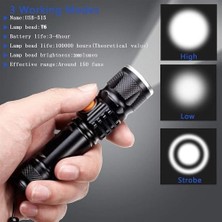 Asseds Store Şarjlı Mini LED El Feneri – 800 Lümen, 3W Zoomlu Işık, USB Girişli, 600MAH Dahili Pil, 3 Mod (Çok Işık, Orta, Flaşör), Kompakt Taşınabilir Metal Fener