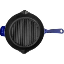 Asseds Store Premium Serisi - Döküm Izgara Tavası, Yuvarlak, 28 Cm, Yekpare Saplı,, Majolik Mavi