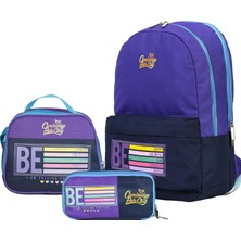 MiraLive Happy Çift Ana Bölmeli Çocuk Ilkokul Çanta Set Mor