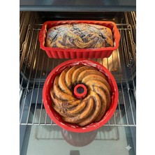 Viarella Kırmızı Silikon Baton Kek Kalıbı 26X12 Cm-Kırmızı Silikon Oval Kek Kalıbı 27X6 cm