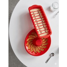 Viarella Kırmızı Silikon Baton Kek Kalıbı 26X12 Cm-Kırmızı Silikon Oval Kek Kalıbı 27X6 cm
