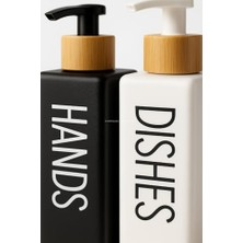 Asseds Store Bulaşık Deterjanlık ve Sabunluk Seti Bambu Tepsili Şık Ikili Set Siyah Beyaz Modern Tasarım Kompozit Malzemeli Mutfak Tezgah Üstü Organizer (Dikdörtgen)