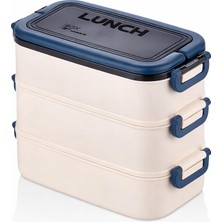 Asseds Store 3 Katlı Taşınabilir Yemek Kabı, Bento Lunch Box, Diyet Beslenme Kutusu, Çatal Kaşık Dahil, Bpa Içermez 19 x 16,5 x 11,5 cm (Mavi)