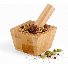 Asseds Store Bambu Havan ve Tokmak Seti, Mutfak Havanı, Baharat ve Sarımsak Öğütücü ve Döveceği (Kare)