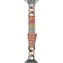 Asseds Store 38/40/41/42 mm Uyumlu Deri Bileklik Kayışı, Renkli Örgülü Desen, Metal Zincir Tasarım