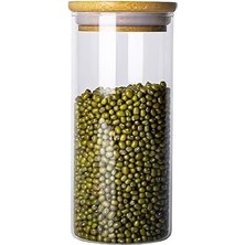 Asseds Store Cam Saklama Kavanoz, Bambu Kapaklı, 20 cm x 8,5 cm