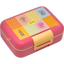 MiraLive Bento 1600ML Lunchbox Sevimli Kedi Desenli Tek Katlı 2 Bölmeli Pp Plastik Sefer Tası Yemek Kutusu