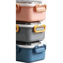 MiraLive Bento 900ML Lunchbox 1 Katlı 3 Bölmeli Çelik Sefer Tası Yemek Kutusu (Gri)