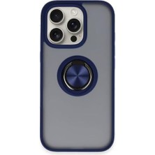 MiraLive 16 Pro Max ile Uyumlu Arka Kısmı Mat Şeffaf Yapıya Sahip Manyetik Yüzük Stantlı Kenarları Silikon Tpu Malzemeden Üretilmiş Renkli Tuşlara Sahip Kamera Korumalı Transparan Kılıf (Lacivert)