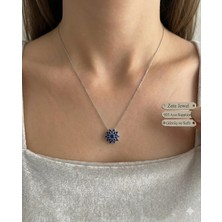 Zeta Jewel 925 Ayar Gümüş Safir Taşlı Lotus Kolye – Hediye Kutulu, Zarif ve Işıltılı Kadın Kolye