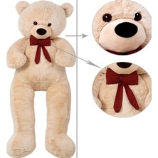 MiraLive Sevgiliye Hediye- 160 cm Kumaş Papyonlu Dev Boy Peluş Ayı Bej