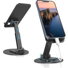 Asseds Store Ayarlanabilir Masaüstü Telefon ve Tablet Standı – Kaymaz Silikon Destekli, Yükseklik ve Açı Ayarlı, Katlanabilir Metal Tutucu, Evrensel Uyumlu, Siyah