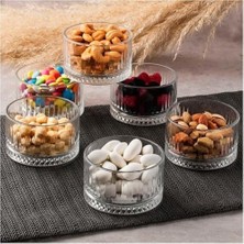 MiraLive 6’lı Kristal Desenli Cam Kase – Şeffaf Atıştırmalık Sunum Kasesi, Çerezlik, Tatlı ve Meze Için Dayanıklı Cam Tabak Seti