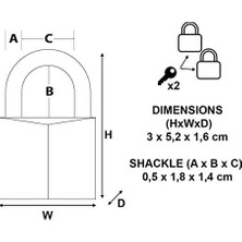 MiraLive 9130EURT Anahtarlı 2'li Alüminyum Asma Kilit Seti, Gri, 3 x 5,2 x 1,6 cm