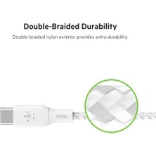 MiraLive Usb-C - Usb-C Kablosu, 100 W Güç Dağıtımı iPad Pro, Macbook, Galaxy ve Diğer Aygıtlar Için Çift Örgülü Naylon Kılıflı Usb-If Sertifikalı 2.0 Şarj Kablosu (2 M) Beyaz