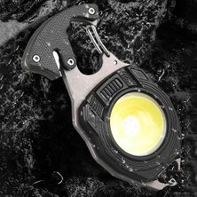 MiraLive Acil Durum Mini El Feneri Anahtarlık Düdük Emniyet Kemer Kesici Çok Fonksiyonlu Yıldız Düz Tornavida Mini Çalışma Işığı Çakmak Özellikli LED El Feneri HS38 Siyah Renk (Siyah)