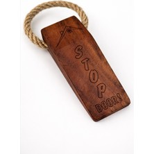 WoodBay 3 Adet Ceviz Ağacı Ahşap Kapı Stoperi, Kaymaz Keçeli“stop Door” Yazılı Halatlı Kapı Tutucu 11X4X3 cm