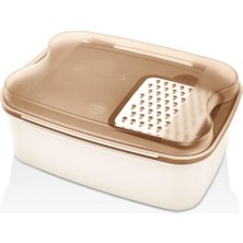 Asseds Store Rendeli Saklama Kabı - Masal Krem Kesme Tahtalı ve Rendeli Şeffaf Bakır Kapak Salata Kabı 4500ML, Krem