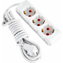 Asseds Store Ufo 3lü 5 Metre Topraklı Grup Priz, 16A 250V, Üçlü Uzatma Kablosu Beyaz Renk