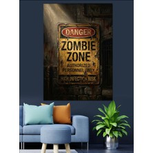 Artmeg Retro Zombie Zone Uyarı Levhası Dekoratif Kanvas - Mdf Ahşap Tablo