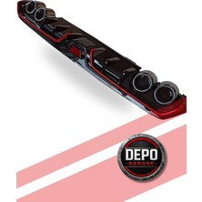 Depo Garage Honda Civic Fc5 2016-2020 Tam Uyumlu Difüzör 4 Çıkışlı Piano Black Kırmızı Şeritli
