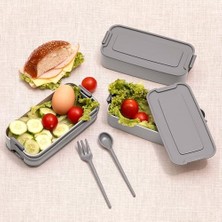 Asseds Store 3 Katlı Beslenme Kutusu Yemek Taşıma Kabı Kaşık - Çatallı Sefer Tası Beslenme Seti G-770 (Gri)