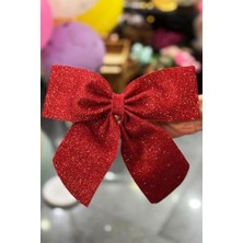 Asseds Store Yılbaşı Ağacı 2'li Fiyonk Kırmızı Simli Eva Kapı ve Cam Süsleme