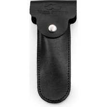 Asseds Store Tıraş Bıçağı Seyahat Kılıfı, Çift Taraflı Deri Koruma, Çıtçıt Kapaklı Emniyetli Taşıma (Hakiki Deri - Siyah)