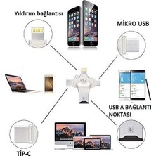 Asseds Store 4'ü 1 Arada Otg Kart Okuyucu Dört Bağlantı Noktası: Lightning + Tip C + Micro USB + USB Kart Okuyucu, Gümüş