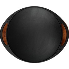 Asseds Store Döküm Saç Kavurma Tavası, Metal Kulplu ve Ahşap Altlıklı, 28CM, Siyah