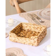 Asseds Store El Yapımı Örme Doğal Su Sümbülü Hasır Peçetelik (19 * 19 * 7cm) - Yemek Masası Üstü Kağıt Peçetelik Doğal Geri Dönüşümlü.
