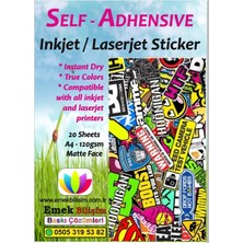 Asseds Store ve Laser Uyumlu Güçlü Yapışkanlı A4 Etiket Kağıdı Mat Yüzeyli 120GSM (20 Yaprak)