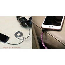 Asseds Store Aux 3.5mm Data Ses Örgü Kablo Pembe