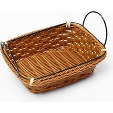 Asseds Store Ekmek Sepeti 21X17X7 Cm, Hasır Görünümlü Plastik, Metal Saplı, Kahvaltı ve Sunum Için Modern Tasarım, Bulaşık Makinesinde Yıkanabilir, Çok Amaçlı Sofra Servis Sepeti