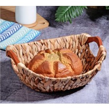 Asseds Store Kosova Wicker Serisi Bezli Oval Ahşap Kulplu Hasır Ekmek Sepeti