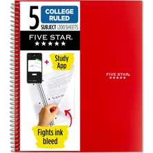 Asseds Store Star Spiral Defter + Çalışma Uygulaması, 5 Konu, Kolej Çizgili Kağıt, Mürekkep Kanamasıyla Mücadele, Suya Dayanıklı Kapak, 200 Yaprak, Kırmızı (72077)