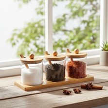 Asseds Store Cam Baharatlık Seti Bambu Standlı Kapaklı Kaşıklı Şık 3 Parça, 3'lü Cam Baharatlık | Şık ve Fonksiyonel Bambu Standlı - Mutfakta Estetiği Yakalayın!