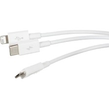 Asseds Store Hızlı Şarj Özellikli USB To M+L+C 3.5A Kablo 0.5m.-Beyaz