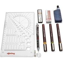 Asseds Store Isograph College Teknik Çizim Seti, 3 Adet Teknik Çizim Kalemi (0,2 Mm, 0,3 Mm, 0,5 Mm) + 1 Adet 0,5 mm Mekanik Kurşun Kalem + Aksesuarlar